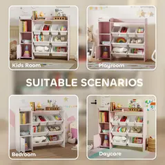 AIYAPLAY Toy Storage Unit with 8 Removable Bins, Storage Shelves, Cabinet, Pink - 7