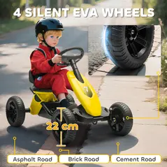 AIYAPLAY Pedal Go Kart for Kids 2-5 Years, with Silent EVA Wheels, Metal Frame, Yellow - 5