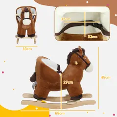 AIYAPLAY Kids Rocking Horse, Plush Ride on Horse, with Sound, Wood Base, for Ages 18-36 Months, Brown - 3