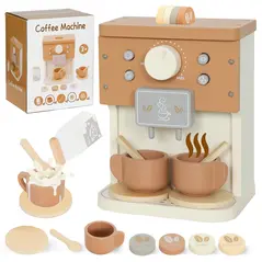 AIYAPLAY Kids Wooden Coffee Machine Toy, Pretend Play Kitchen Accessories Gift for Boys and Girls Ages 3+ - 1