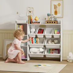 AIYAPLAY Toy Storage Unit with 8 Removable Bins, Storage Shelves, Cabinet, White - 2