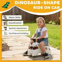 AIYAPLAY Kids Ride On Car, Dinosaur Foot to Floor Slider with Storage, Toddler Walker with Light, Sounds, Cream - 4