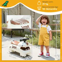 AIYAPLAY Kids Ride On Car, Dinosaur Foot to Floor Slider with Storage, Toddler Walker with Light, Sounds, Cream - 3