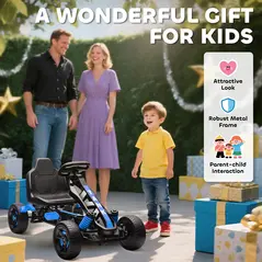 AIYAPLAY Pedal Go Kart for Kids Aged 3-6 Years, with Freewheel System, Brake, EVA Anti-Slip Wheels, Blue - 8