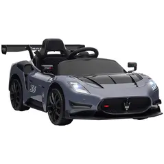 AIYAPLAY Maserati GT2 Licensed 12V Kids Electric Ride on Car with 4 Suspension Wheels, Remote Control, Music, Horn, Lights, Grey - 1