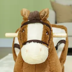 AIYAPLAY Kids Rocking Horse, Plush Ride on Horse, with Sound, Wood Base, for Ages 18-36 Months, Brown - 9
