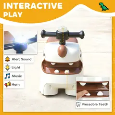 AIYAPLAY Kids Ride On Car, Dinosaur Foot to Floor Slider with Storage, Toddler Walker with Light, Sounds, Cream - 5