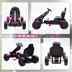 AIYAPLAY Pedal Go Kart for Kids Aged 3-6 Years, with Freewheel System, Brake, EVA Anti-Slip Wheels, Pink - 9