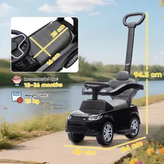 AIYAPLAY Land Rover Discovery Licensed Baby Push Car, 2-in-1 Ride on Car with Push Handle and Safety Guardrail, Black - 3