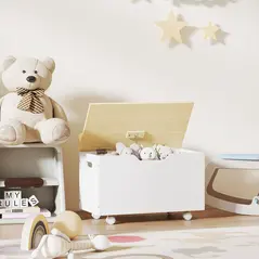 AIYAPLAY Toy Box with Lid, Toy Chest with Wheels and Safety Hinges, Toddler Storage Organiser for Playroom, Bedroom, White - 8