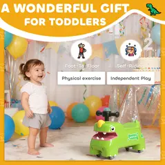 AIYAPLAY Kids Ride On Car, Dinosaur Foot to Floor Slider with Storage, Toddler Walker with Light, Sounds, Green - 7