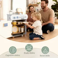 AIYAPLAY Wooden Dishwasher Playset, Kitchen Sink Toys with Faucet, Sink and Accessories, Gift for Boys Girls Toddlers - 7