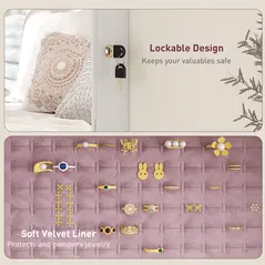 HOMCOM 108 x 37cm Lockable Jewellery Cabinet, with LED Lights - White Surface and Pink Lining - 8