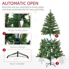 HOMCOM 1.5m 5ft Pre-Lit Christmas Tree Artificial Spruce Xmas Tree Warm White LED Holiday Décor with Metal Stand - 6