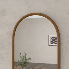 HOMCOM 110 x 65cm Wooden Arched Mirror - Natural Finish - 8