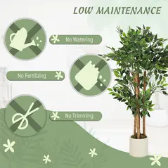 HOMCOM 120cm Artificial Ficus Tree, Fake Potted Tree with Solid Wood Trunk and Pot for Indoor, Green - 5