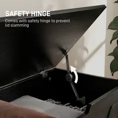 HOMCOM 100L Home Storage Box, with Safety Hinges - Black Wood-Effect - 5
