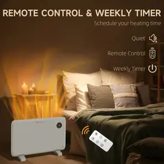 HOMCOM 1200W Electric Convector Heater, Freestanding or Wall Mounted, Space Heater with Adjustable Thermostat, Timer, White - 6