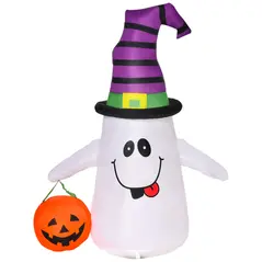 HOMCOM 1.2m Witch Ghost Halloween Inflatable Decoration w/ LED Lights Fan Accessories Pumpkin Lantern Kids Adult Fun Weather-Resistant Indoor Outdoor Seasonal - 1