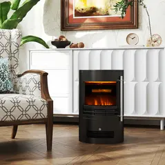 HOMCOM 1000W/2000W Freestanding Electric Fireplace, Indoor Heater Fire Stove with Log Burner Effect Flame, Thermostat Control - 8