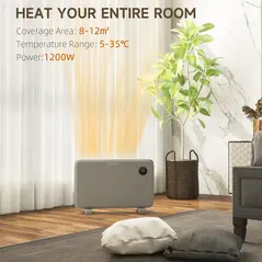 HOMCOM 1200W Electric Convector Heater, Freestanding or Wall Mounted, Space Heater with Adjustable Thermostat, Timer, Grey - 4