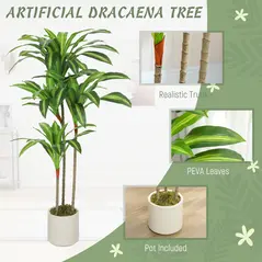 HOMCOM 120cm Artificial Dracaena Tree with Bendable Trunks - Green - 4