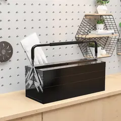 DURHAND 3 Tier Metal Toolbox, 5 Tray Professional Portable Tool Box with Carry Handle for Workshop, 56cmx20cmx34cm, Black - 2