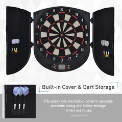 HOMCOM  Electronic Dartboard Set 26 Games and 185 Variations with 6 Darts and Cabinet to Stroage Multi-Game Option Ready-to-Play - 5