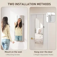 HOMCOM 108 x 37cm Lockable Jewellery Cabinet, with LED Lights - White Surface and Black Lining - 7