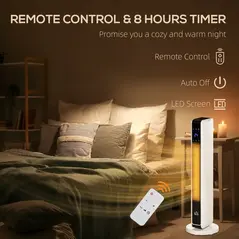 HOMCOM 1100W/2200W Space Heater with 65° Oscillation, Electric Heater with 2 Heat and Fan, 8-Hour Timer, Overheat & Tip Over Protection for Bedroom, 29 inch - 8