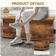 HOMCOM 113L Storage Chest, Storage Box with Flip-Top Lid and 2 Safety Hinges, Storage Trunk for Living Room, Entryway, 100 x 40 x 40 cm, Rustic Brown - 6