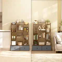 HOMCOM 12 Shelf Storage Unit, with Drawers - Brown - 8