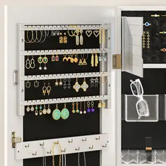 HOMCOM 108 x 37cm Lockable Jewellery Cabinet, with LED Lights - White Surface and Black Lining - 9