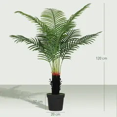 HOMCOM 120cm Artificial Areca Palm Tree with 9 PE Leaves, Decorative Artificial Plant with Plastic Pot and Flocked Soil, Fake Plant for Home Office Decor, Green - 3