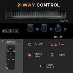 HOMCOM 102cm/40" Electric Fireplace, 2000W Recessed and Wall Mounted Electric Fire with Remote Control, 9 Flame Colour and Crystal, Black - 5