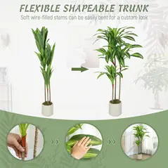 HOMCOM 120cm Artificial Dracaena Tree with Bendable Trunks - Green - 6