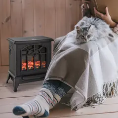 HOMCOM 1000W/2000W Freestanding Electrical Fireplace Indoor Heater Stove Log Wood LED Burning Effect Flame with Thermostat Control Black - 2