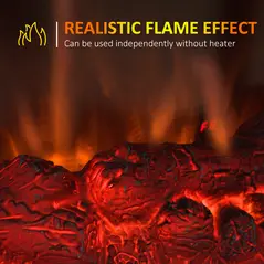 HOMCOM 1000W/2000W Freestanding Electrical Fireplace Indoor Heater Stove Log Wood LED Burning Effect Flame with Thermostat Control Black - 6