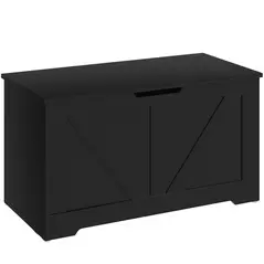 HOMCOM 100L Home Storage Box, with Safety Hinges - Black Wood-Effect - 1