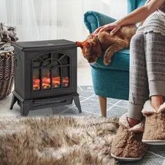 HOMCOM 1000W/2000W Freestanding Electrical Fireplace Indoor Heater Stove Log Wood LED Burning Effect Flame with Thermostat Control Black - 8