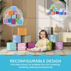 HOMCOM 12 PCs Soft Play Blocks, Soft Foam Toy, Building and Stacking Blocks for Kids, Blue - 5