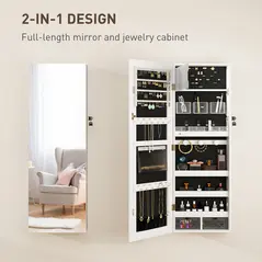 HOMCOM 108 x 37cm Lockable Jewellery Cabinet, with LED Lights - White Surface and Black Lining - 4