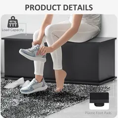 HOMCOM 113L Storage Chest, Storage Box with Flip-Top Lid and 2 Safety Hinges, Storage Trunk for Living Room, Entryway, 100 x 40 x 40 cm, Black - 6