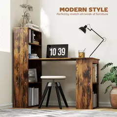 HOMCOM 120cm Computer Desk, Wooden PC Laptop Table with 6-Tier Storage Bookshelves, Home Office Working Study Desk, Writing Workstation, Rustic Brown Wood-Effect - 4