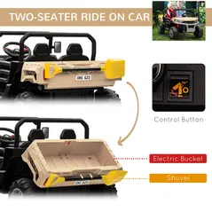 HOMCOM 12V 2 Seater Kids Electric Ride-On Car with Electric Bucket, Remote Control - Yellow - 4