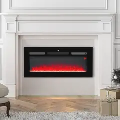 HOMCOM 102cm/40" Electric Fireplace, 2000W Recessed and Wall Mounted Electric Fire with Remote Control, 9 Flame Colour and Crystal, Black - 9