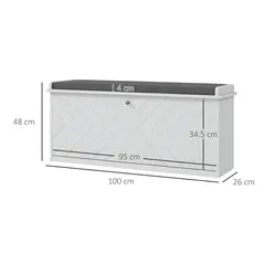 HOMCOM 10-Shoe Storage Bench, with Padded Top Seat - White/Grey - 3