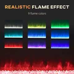 HOMCOM 127cm/50" Electric Fireplace, 2000W Recessed and Wall Mounted Electric Fire with Remote Control, 9 Flame Colour and Crystal, Black - 4