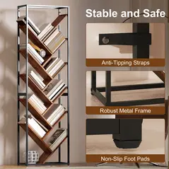 HOMCOM 10 Shelf Industrial-Style Bookshelf - Black/Brown - 7