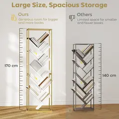 HOMCOM 10 Shelf Modern-Style Bookshelf - Gold Tone/White - 6